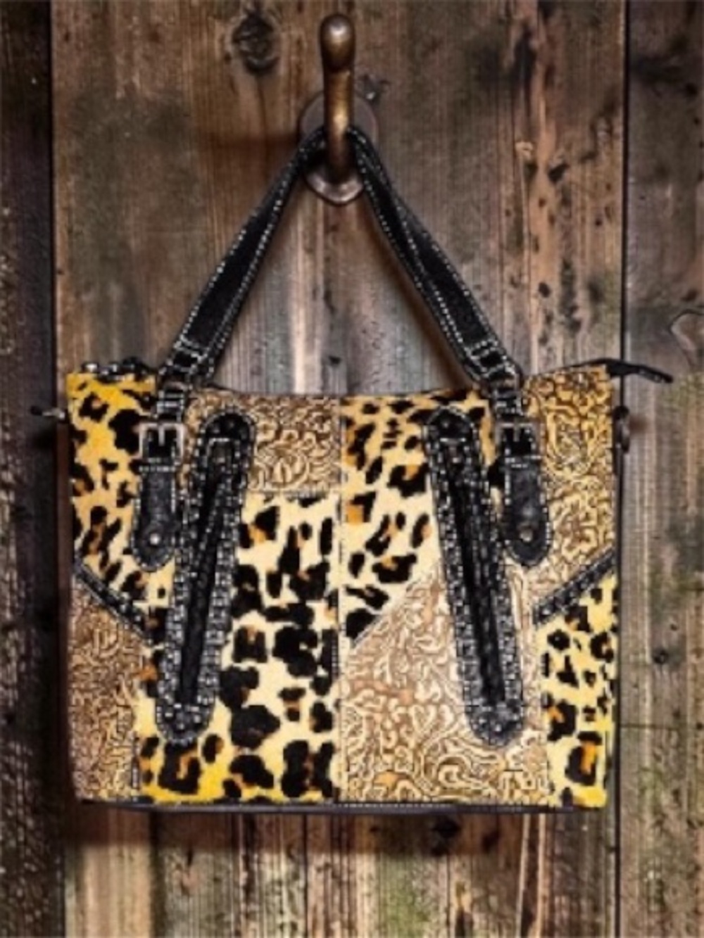 Myra Bag - Leopard and Paisley Patchwork Hair On - Leather Shoulder Bag